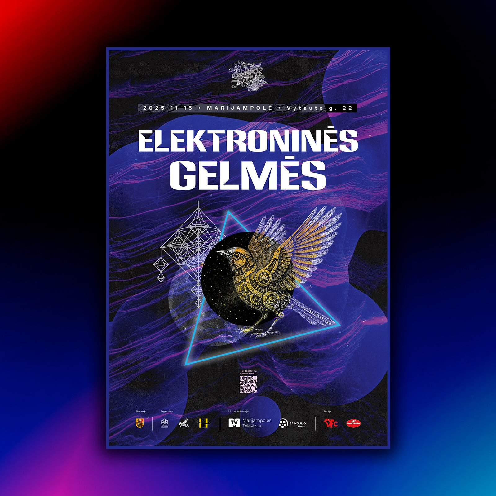 Poster for electronic music event at https://www.marvb.lt/ library